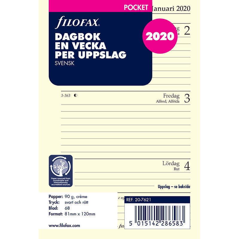 Dagbok Pocket 2020 V/U SE