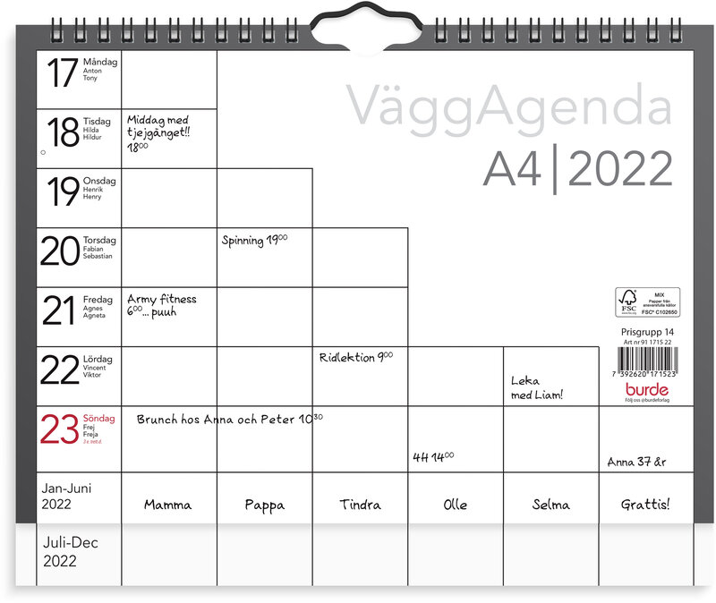 Väggagenda A4, FSC Mix
